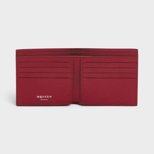 Logo Bi-fold Wallet Crackled Leather Cranberry Red