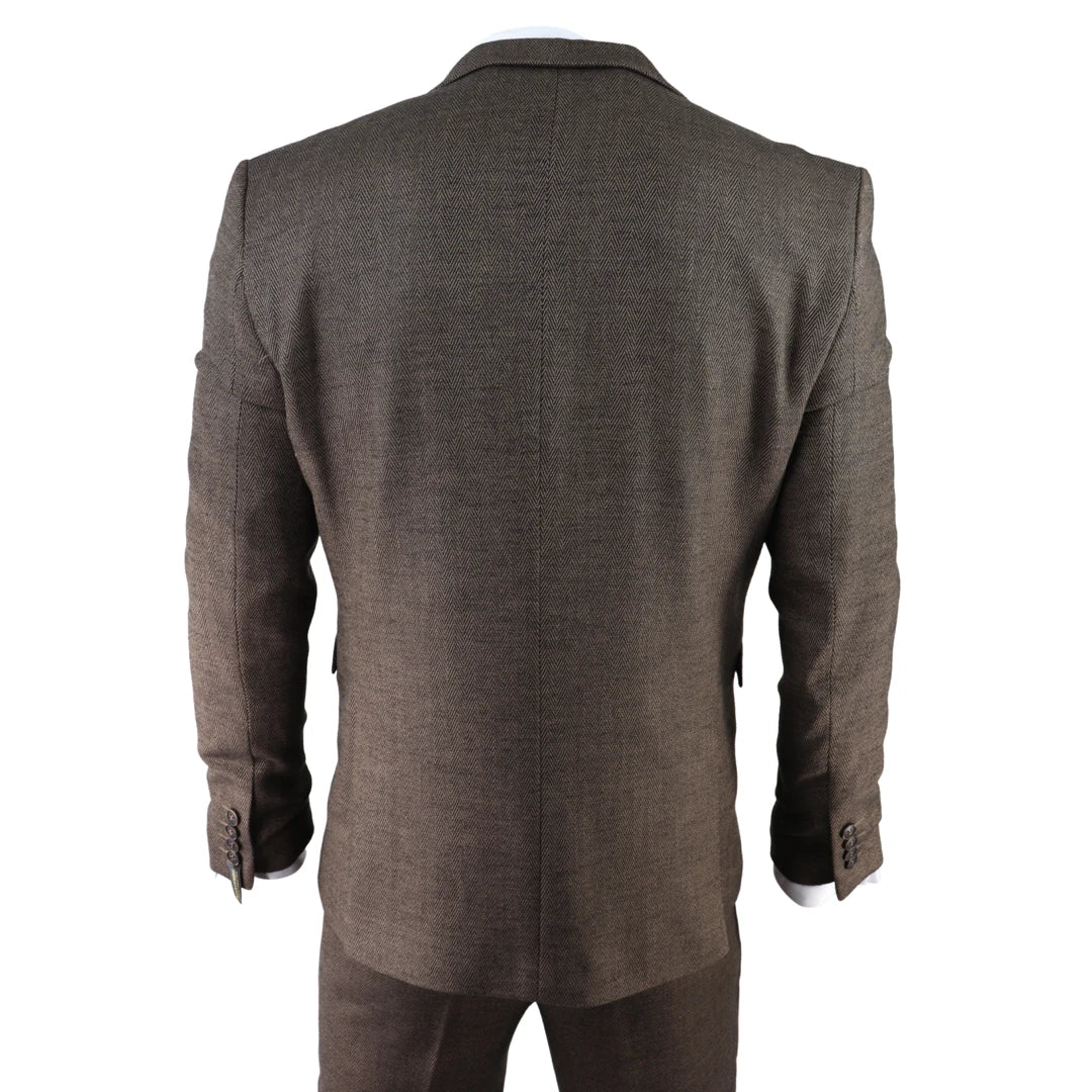 AK-06 - Men's Herringbone Tweed Brown 3 Piece Suit Wedding Blinders