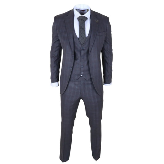 IM31 - Men's Charcoal 3 Piece Prince Of Wales Check Suit