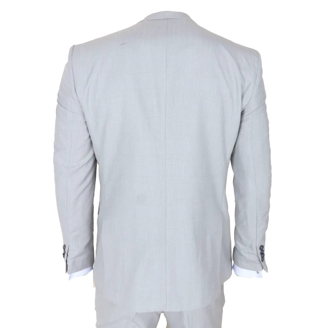 IM31 - Men's Grey 3 Piece Prince Of Wales Check Suit
