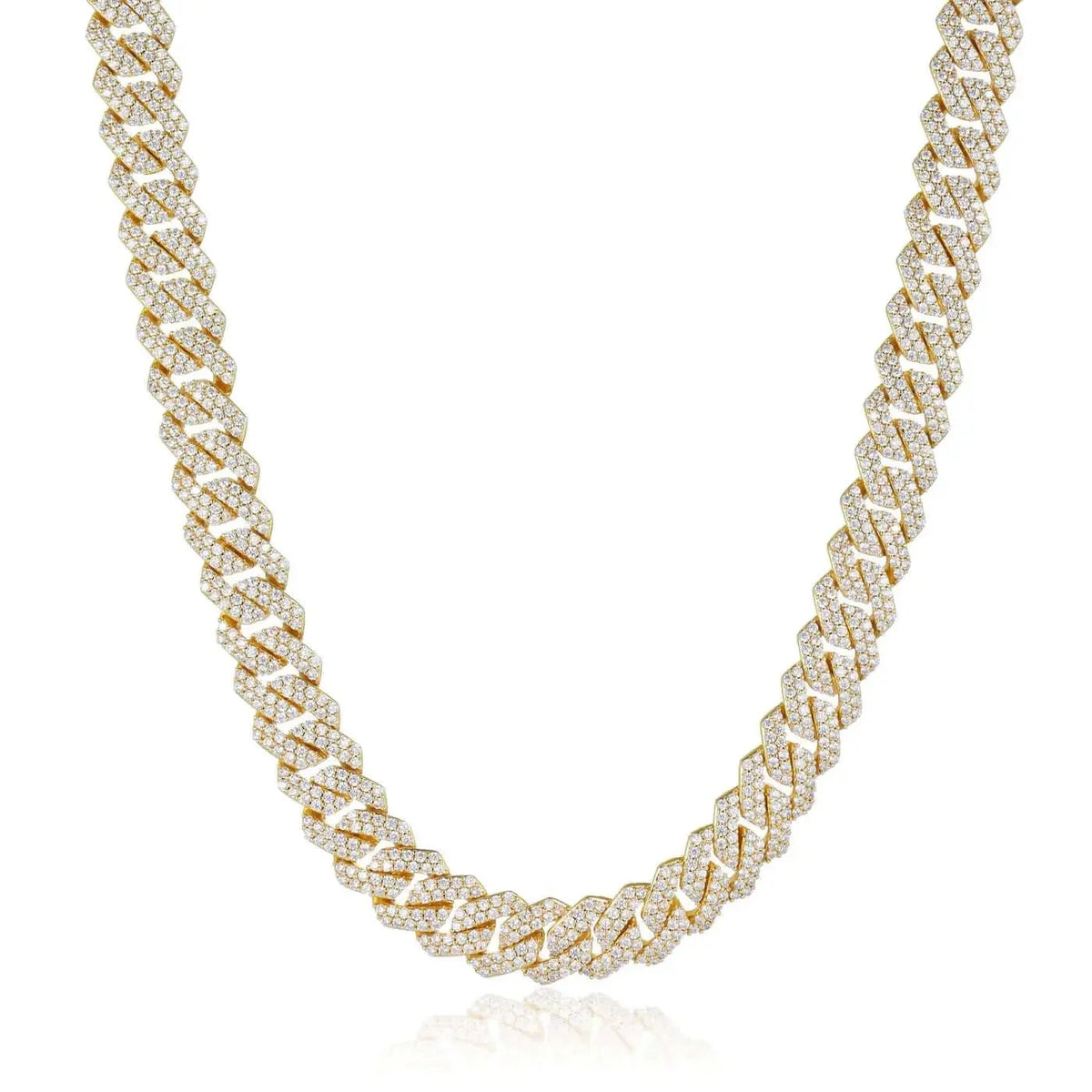 12mm Iced Prong Cuban Link Chain - Gold