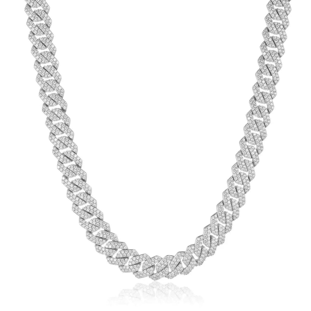 12mm Iced Prong Cuban Link Necklace - White Gold
