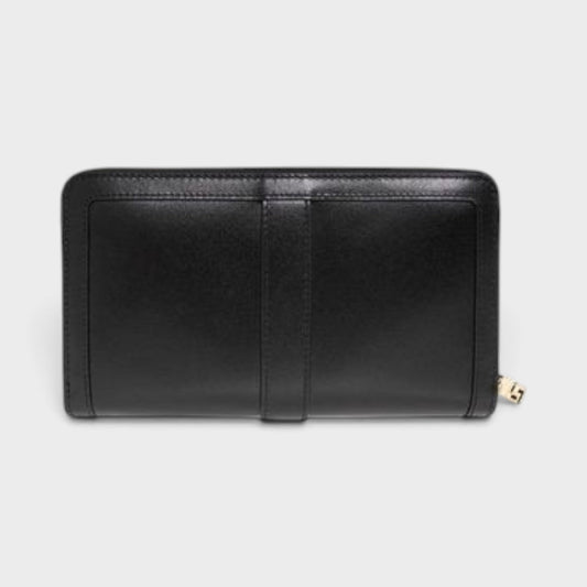 Black Logo Detailed Zipped Wallet