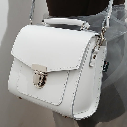 Handmade Leather Sugarcube Handbag - White