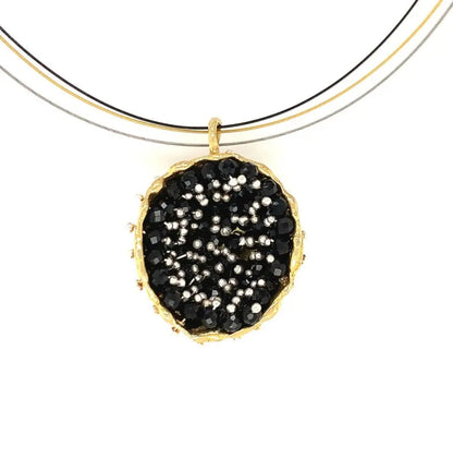 Dance of Stamens Necklace Midi, Gold Plated Hollow Bezel with Black Spinel