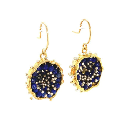 Dance of Stamens Medium Earring, Gold Plated Earring with Lapis Lazuli