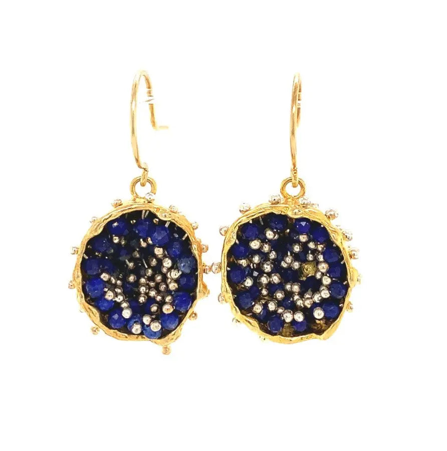 Dance of Stamens Medium Earring, Gold Plated Earring with Lapis Lazuli
