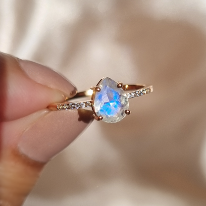 Rainbow Moonstone Ring in Rose Gold Vermeil