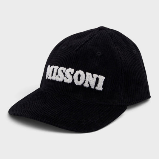 Corduroy Tufted Logo Cap Black White
