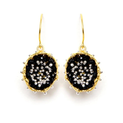 Dance of Stamens Medium Earring, Gold Plated Hollow Bezel with Black Spinel