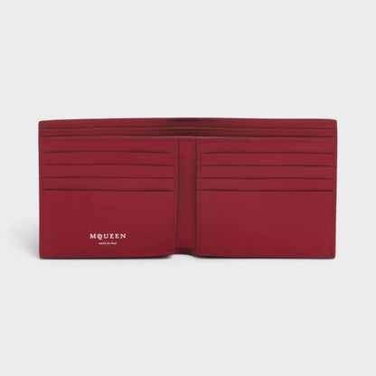 Logo Bi-fold Wallet Crackled Leather Cranberry Red