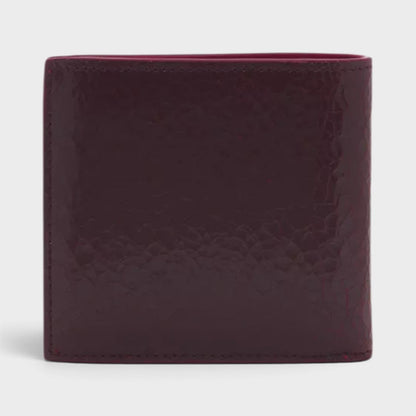 Logo Bi-fold Wallet Crackled Leather Cranberry Red