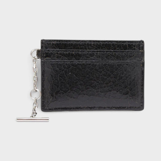 Sling Logo Card Holder Crackled Leather Black