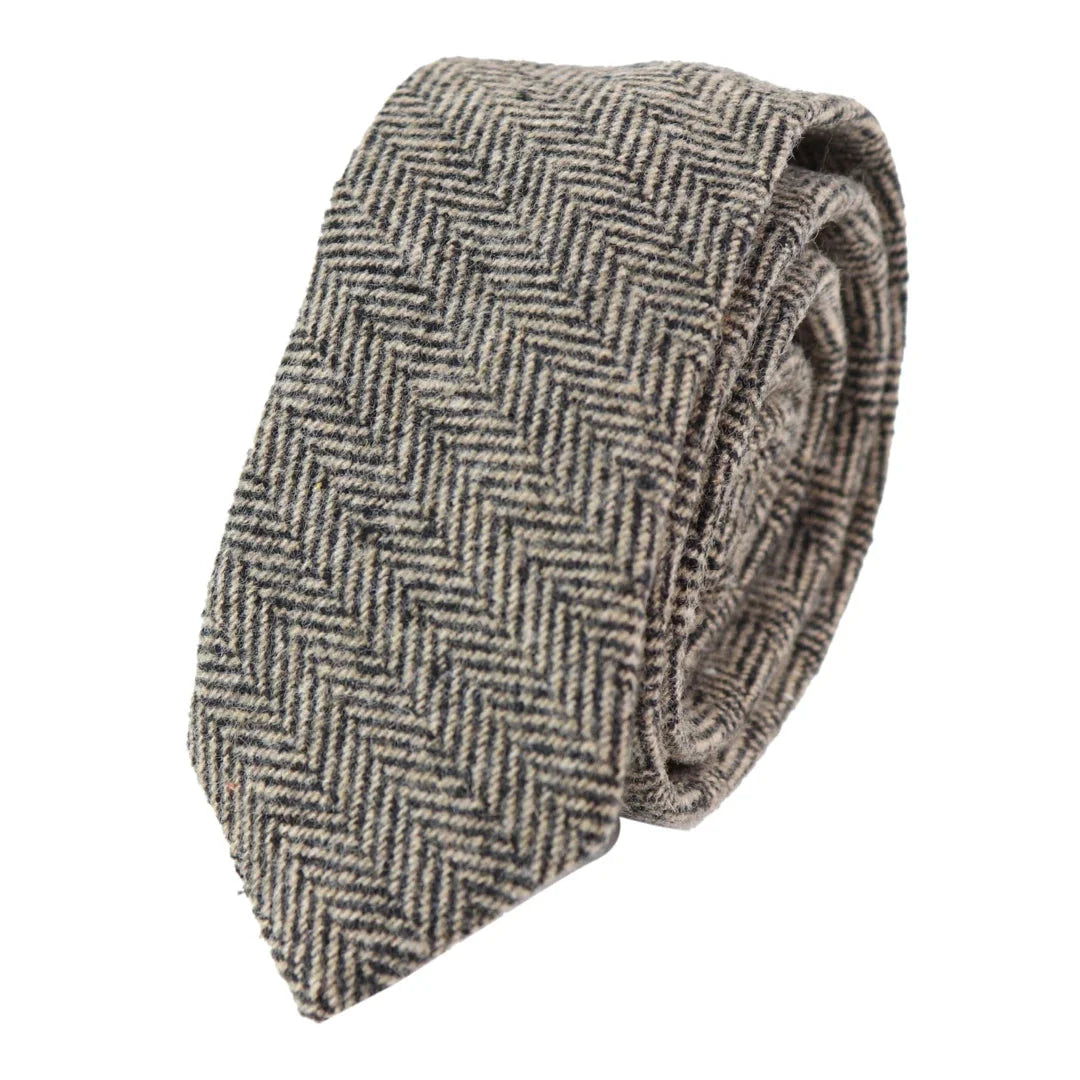 281 - Men's Herringbone Tweed Wool Tie & Hankerchief 2"