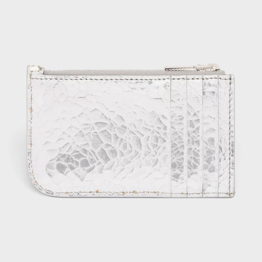 Sling Logo Zip Card Case Crackled Silver