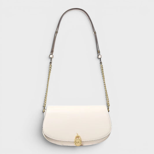 Mila Medium Leather Messenger Bag Cream