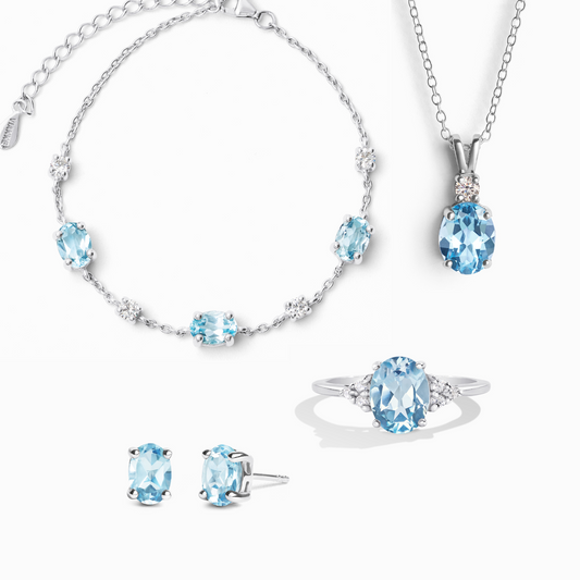 Complete Set - Blue Topaz Jewellery Set in Sterling Silver