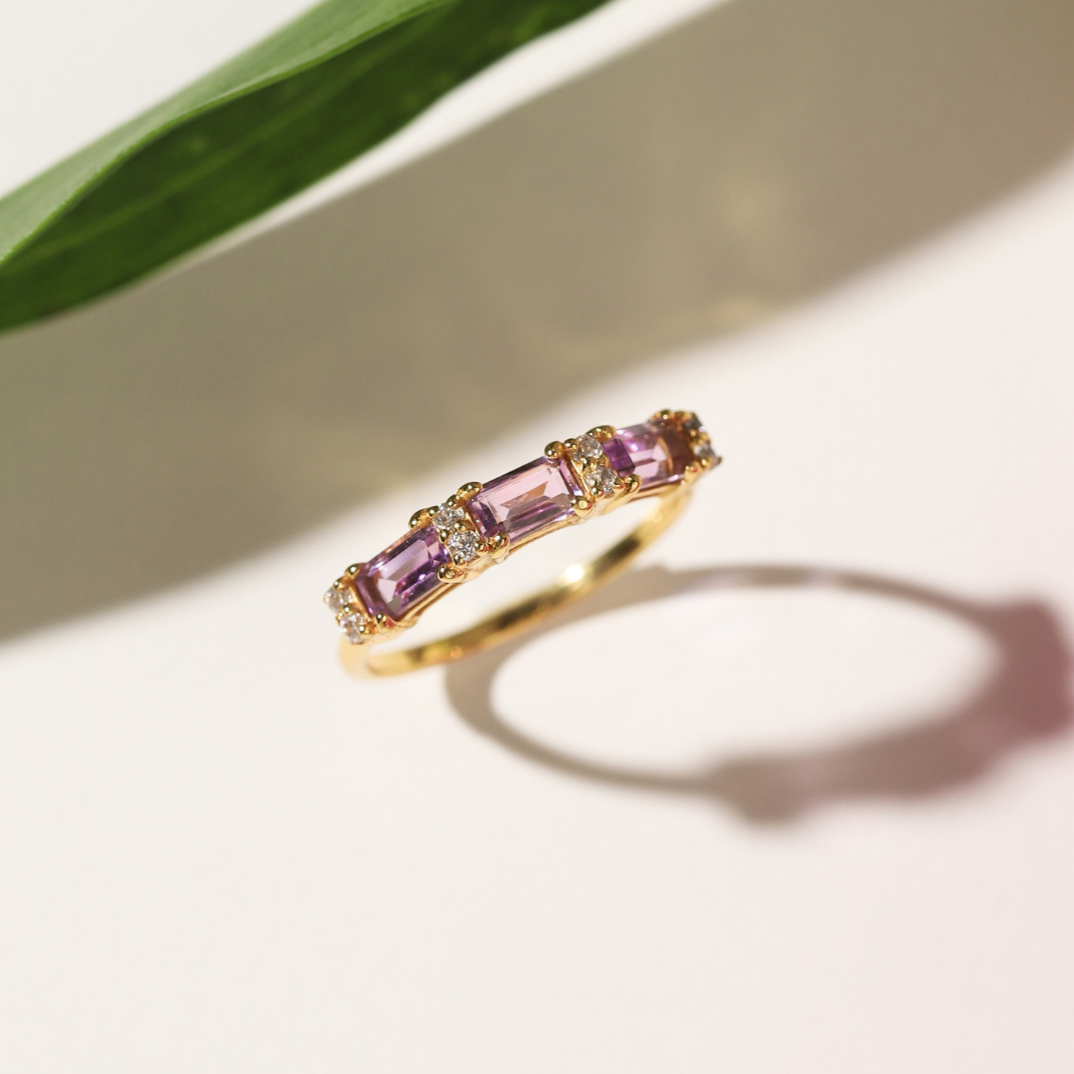 Lavender Amethyst Emerald Cut Eternity Ring in 18k Gold Vermeil