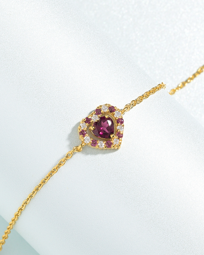 Red Heart Rhodolite Garnet Jewellery Set in 18k Gold Vermeil