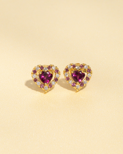 Red Heart Rhodolite Garnet Jewellery Set in 18k Gold Vermeil