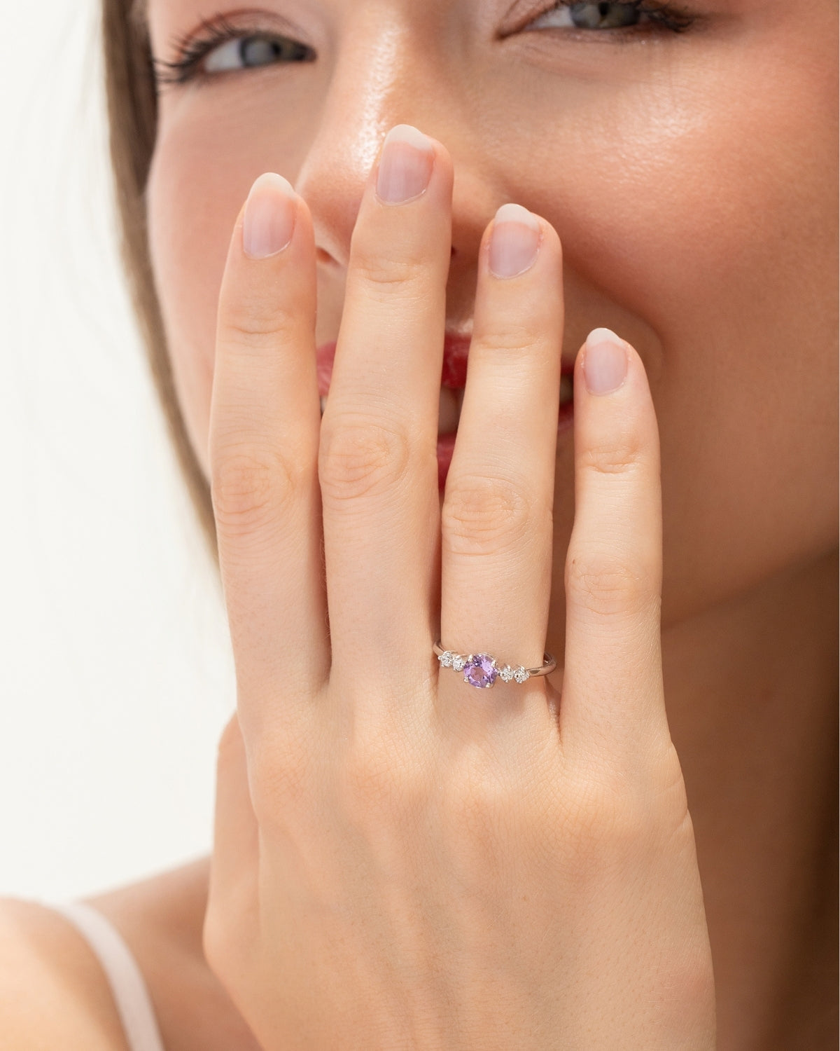 Lavender Amethyst Five Stone Ring in Sterling Silver