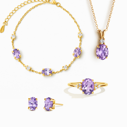 Complete Set - Amethyst Jewellery Set in 18k Gold Vermeil