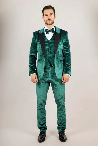 AK-25 - Men's Green 3 Piece Velvet Wedding Tuxedo Suit