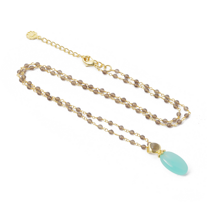 Persephone Double Gemstone Beaded Chain Necklace Pariba Onyx & Smoky Quartz