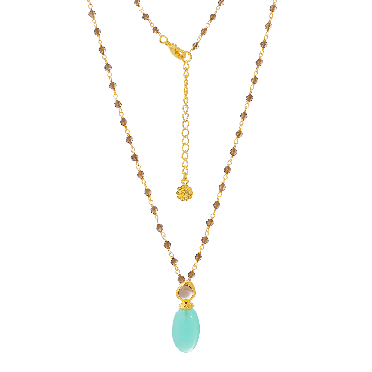 Persephone Double Gemstone Beaded Chain Necklace Pariba Onyx & Smoky Quartz