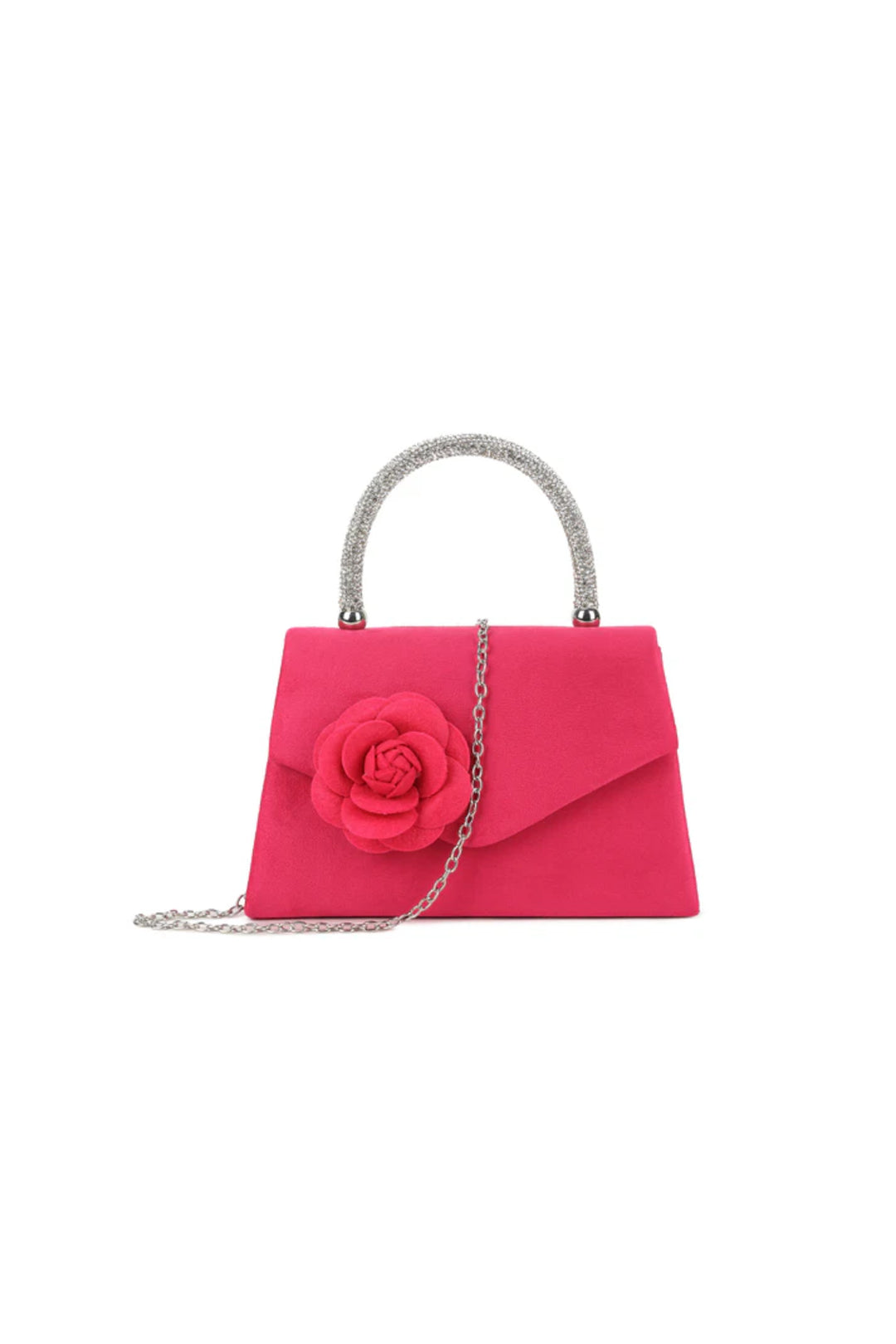 Fuchsia Suedette Flower Embellished Evening Bag