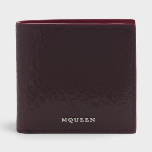 Logo Bi-fold Wallet Crackled Leather Cranberry Red
