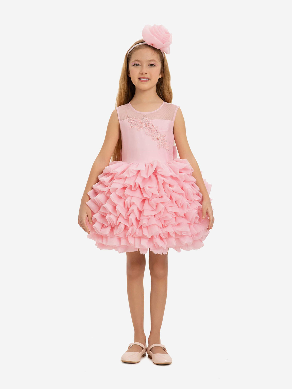 DRESS & Fleur Girls Dress with Headband in Pink