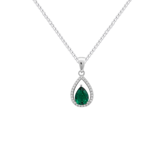 Emerald Cubic Zirconia Teardrop Necklace