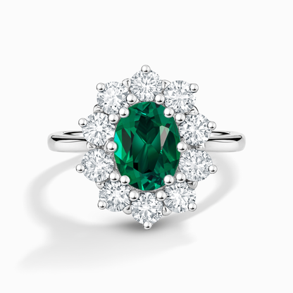 Emerald Halo Engagement Ring in Sterling Silver
