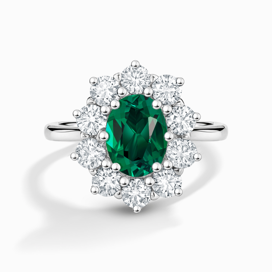 Emerald Halo Engagement Ring in Sterling Silver