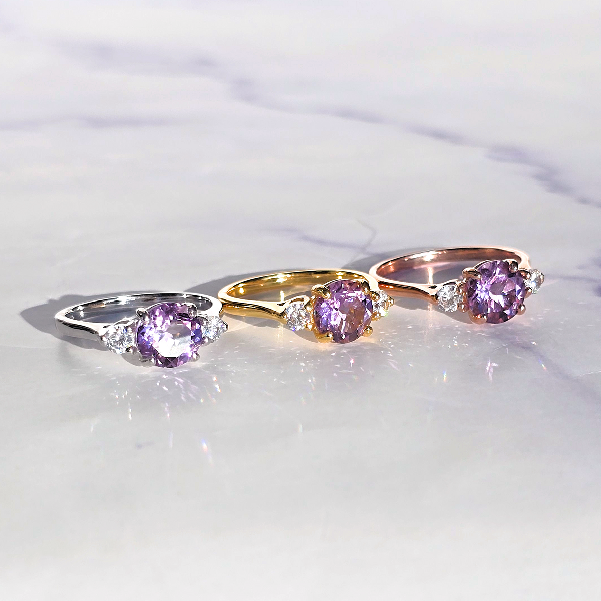 Lavender Amethyst Three Stone Ring in Sterling Silver
