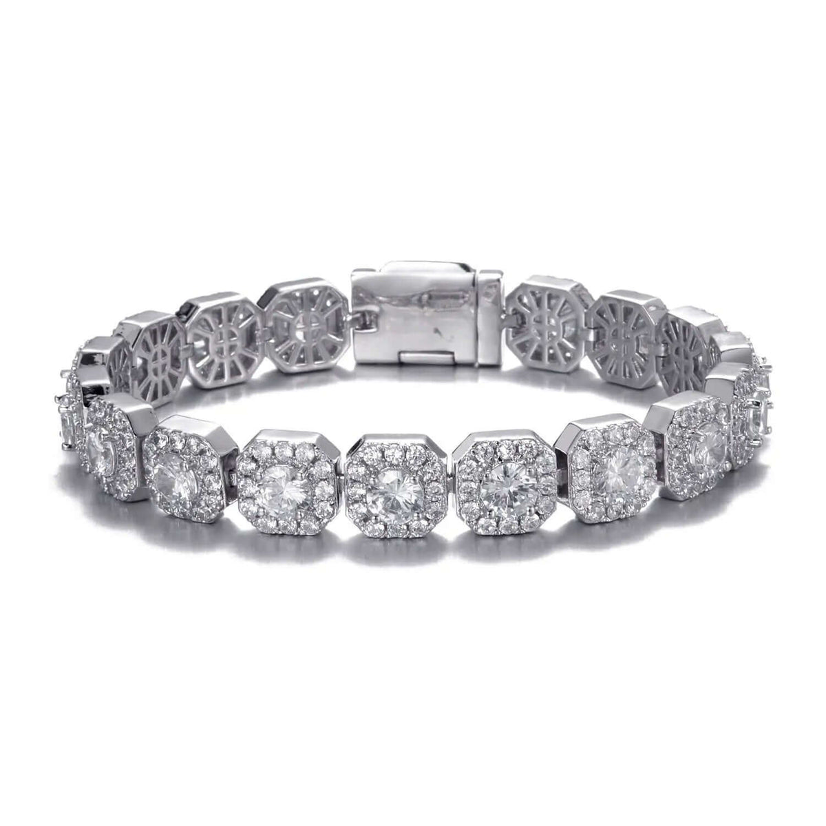 Mens 10mm Clustered Tennis Bracelet - White Gold