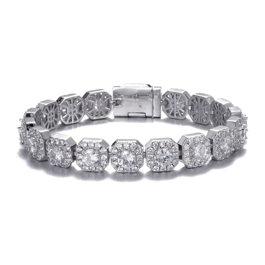 Mens 10mm Clustered Tennis Bracelet - White Gold