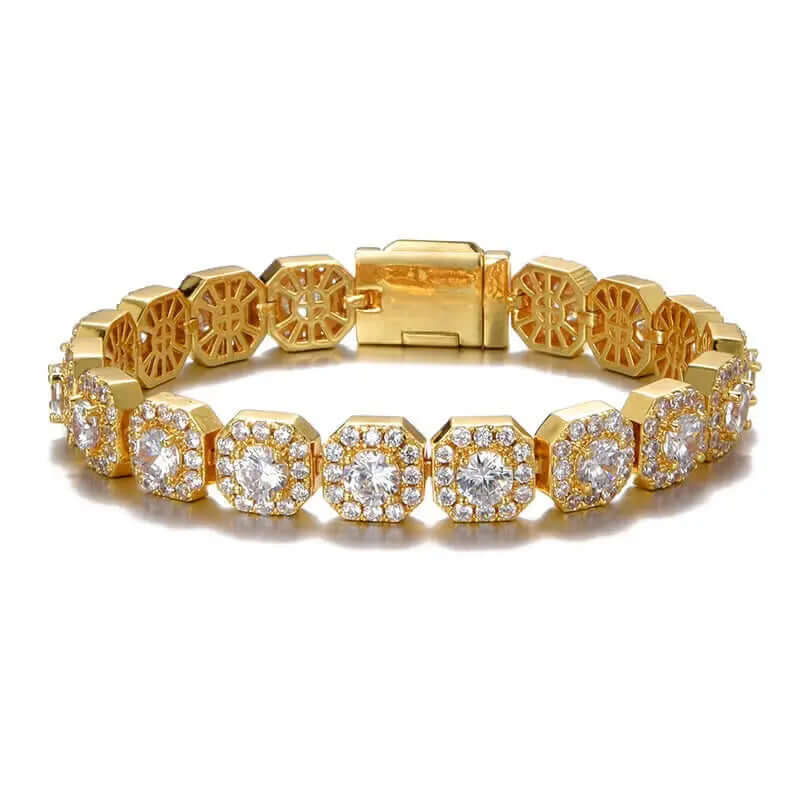 Mens 10mm Clustered Tennis Bracelet - Gold