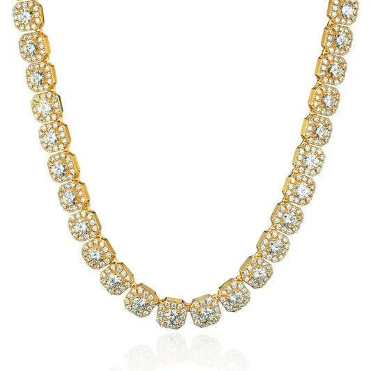 10mm Clustered Tennis Necklace - Gold