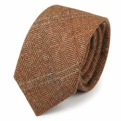 Men's Wool Blend Herringbone Plaid Tweed Tie