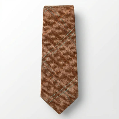 Men's Wool Blend Herringbone Plaid Tweed Tie