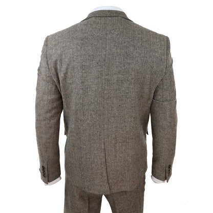 281-03 - Men's Oak 3 Piece Tweed Suit Herringbone Wool Fit