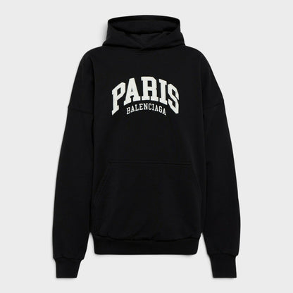 Cities Paris Wide Fit Logo Hoodie Black White