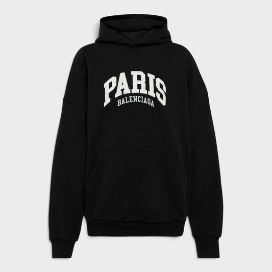 Cities Paris Wide Fit Logo Hoodie Black White