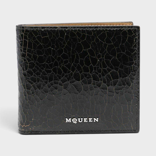 Logo Bi-fold Wallet Crackled Leather Black