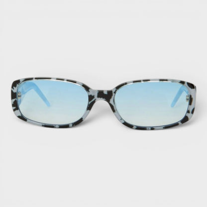 Oval Stripe Acetate Sunglasses White Leopard Blue