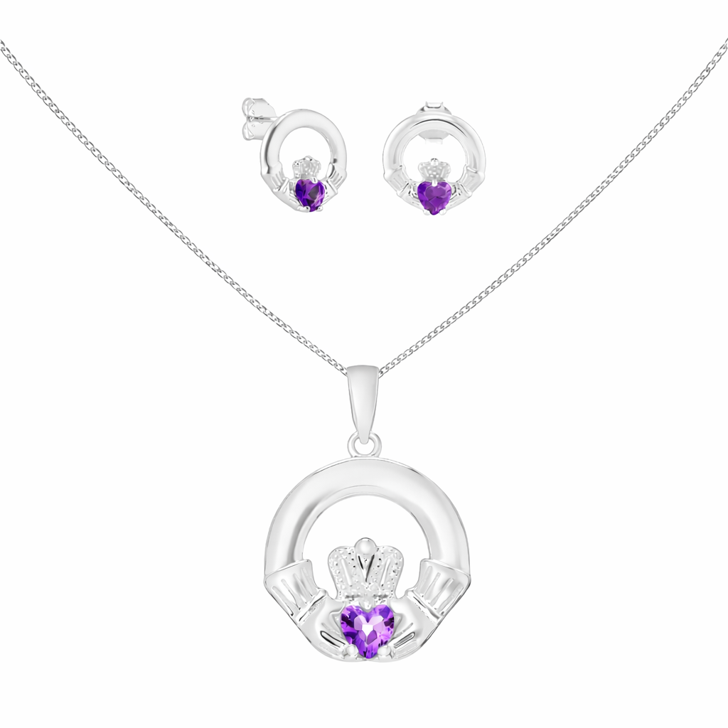 February Birthstone Claddagh Jewellery Set
