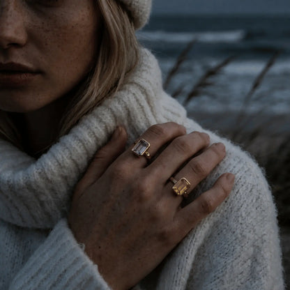 Tidewashed Citrine Ring - Octagonal Citrine & Hammered Band