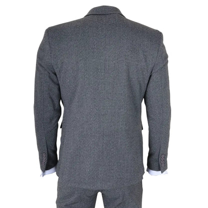 IM41 - Men's Grey 3 Piece Tweed Herringbone Suits